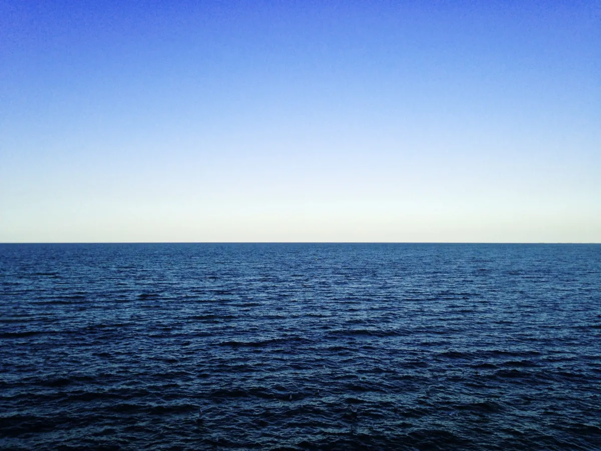 Horizonte del mar azul que representa la transición epidemiológica y la salud pública global.
